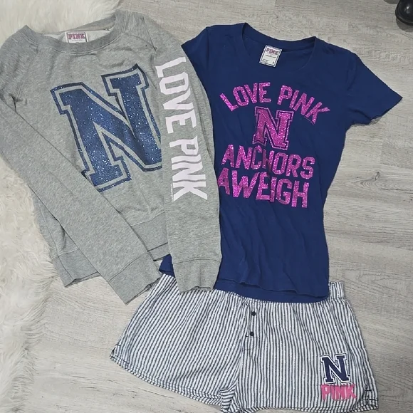 Blue and Gray Love Pink Outfit Set - Picture 1 of 5